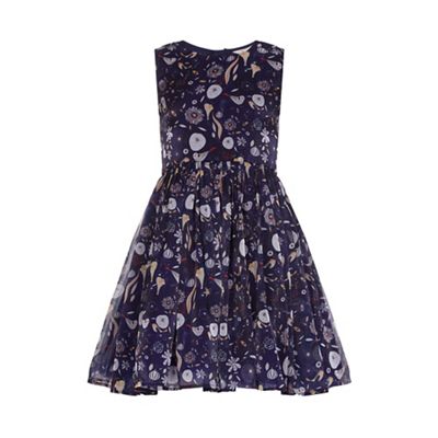 Yumi Girl Blue Flower Printed Party Dress